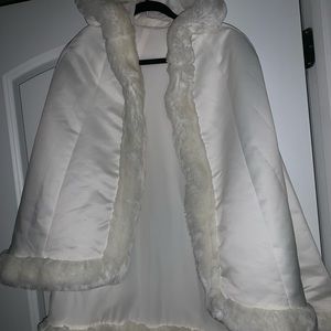 White Fur Trimmed Hooded Poncho